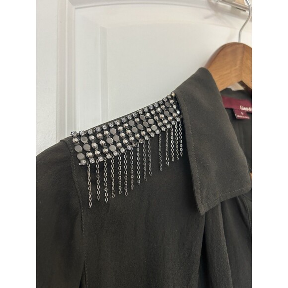 Line & Dot Womens Shirt Small Silk Edgy Statement Embellished Studded Epaulette - Picture 3 of 10